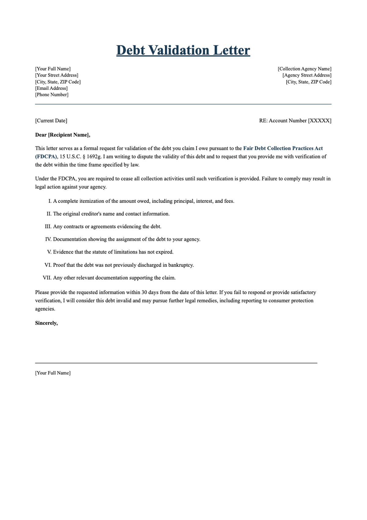 Debt dispute letter template with legal documentation requests_variant_2